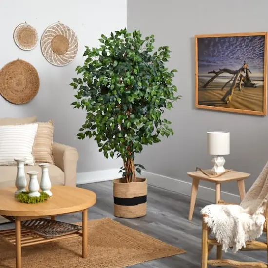 5.5ft. Palace Ficus Artificial Tree in Handmade Natural Cotton Planter {5}