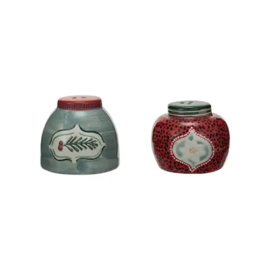 Hello Honey&reg; Holly & Ornament Hand-Painted Stoneware Salt & Pepper Shaker Set {1}