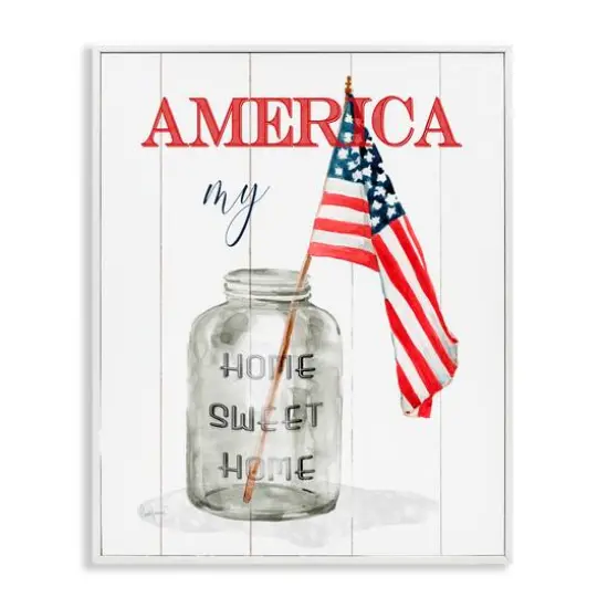 Stupell Industries America My Home Sweet Home Patriotic Country Flag Framed Giclee Art White {1}