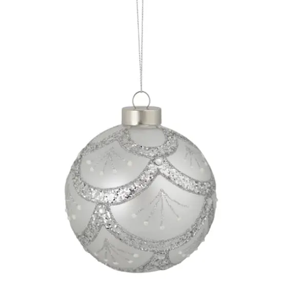 4" Glittered Silver Glass Ball Ornament {8}