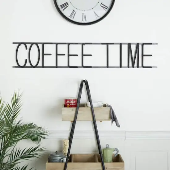 46" Black Coffee Time Iron Wall Sign {8}