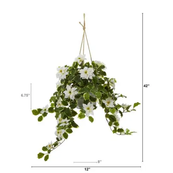 3.5ft. Real Touch Poinsettia and Variegated Holly Artificial Plant in Hanging Metal Bucket {3}