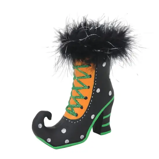 6.75" Polka Dots & Fluff Witch Boot Tabletop D&eacute;cor by Ashland&reg; {1}