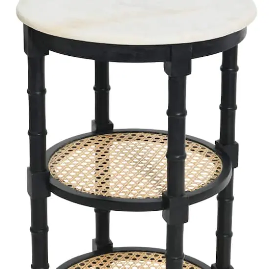 Hello Honey® 28" Round Wood End Table with Marble Top Black {6}