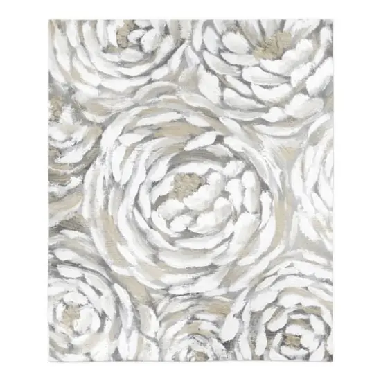 Cream & Gray Floral Sherpa Fleece Blanket {1}