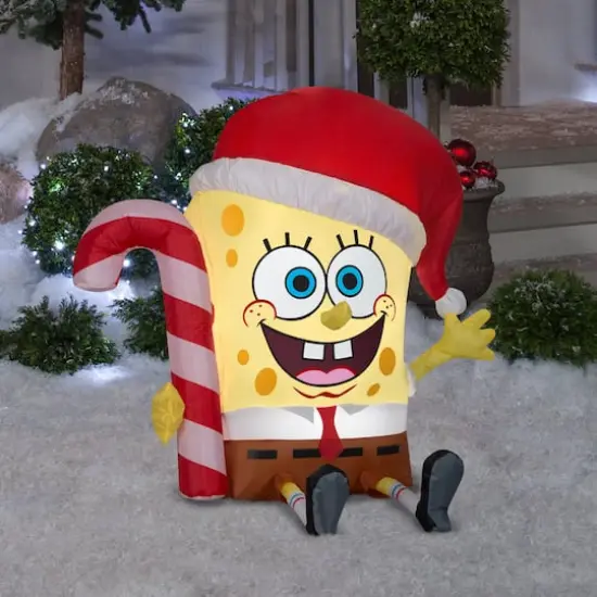 3ft. Airblown&reg; Inflatable SpongeBob with Candy Cane {3}