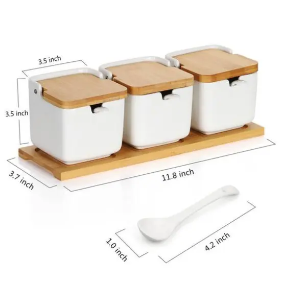 NEX™ White Ceramic Sugar Bowls with Spoon & Bamboo Lid Set {4}