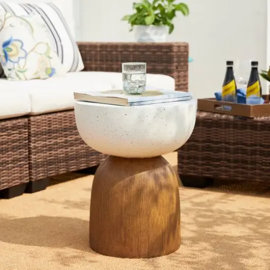 Glitzhome&reg; 17.75" Geometric Faux Terrazzo & Wood Texture Garden Stool {3}