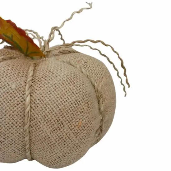 5.5" Beige Burlap Autumn Harvest Tabletop Pumpkin {4}