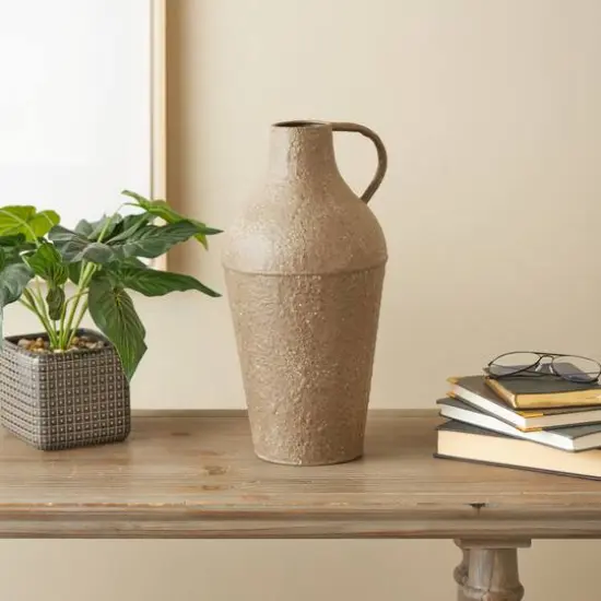 15.75" Brown Metal Antique Inspired Vase with Handle {9}