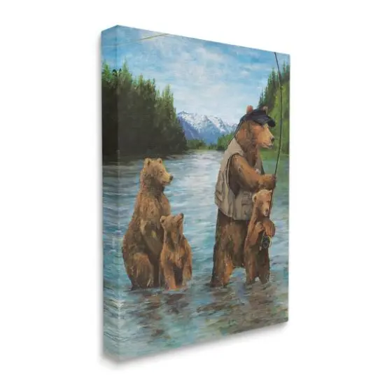 Stupell Industries Brown Grizzly Bear Family Fishing Mountain Lake Landscape Canvas Wall Art {4}