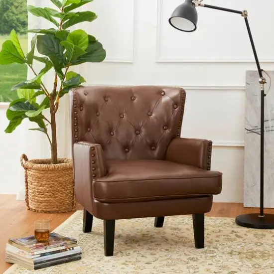 Glitzhome&reg; Modern Leatherette Button-Tufted Accent Armchair Coffee {4}
