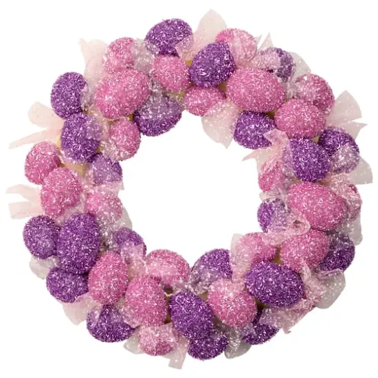 Glittered Pink and Purple Easter Egg Wreath 20" Unlit {1}