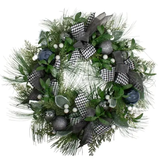 24" Houndstooth & White Berries Artificial Christmas Wreath {1}