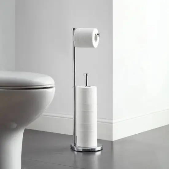 SunnyPoint 26" Chrome Free Standing Bathroom Toilet Paper Holder Stand with Reserve {5}