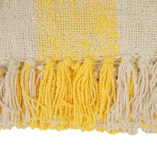Hello Honey® Yellow & Cream Plaid Hand-Woven Cotton Throw with Fringe {4}