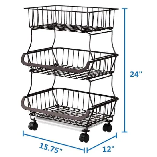 Black 3-Tier Rolling Stackable Utility Cart {3}
