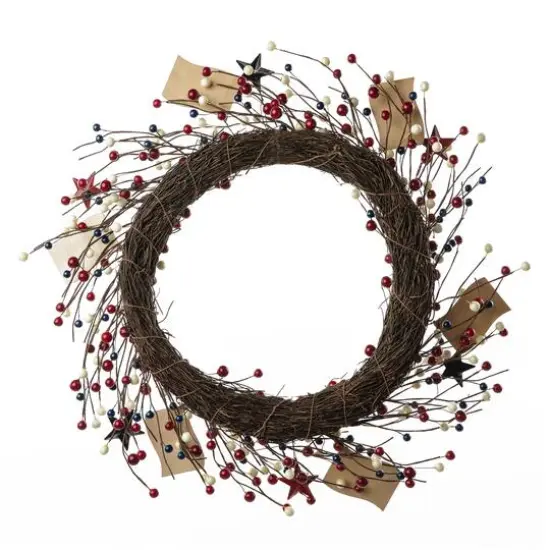 Glitzhome&reg; 22" Americana Flag & Berry Wreath {9}