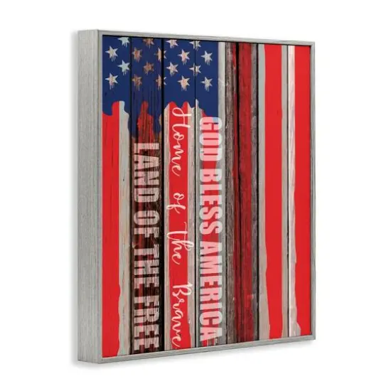 Stupell Industries God Bless America Wood Grain Flag Red White Blue Americana Framed Giclee Art Gray {4}