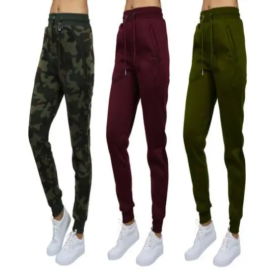 Galaxy by Harvic Women's Relaxed Fit Fleece-Lined Jogger Sweatpants 3 Pack Woodland/Burgundy/Olive {1}