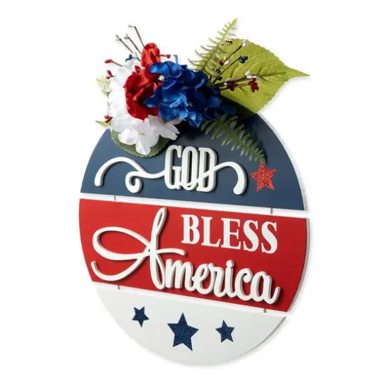 Glitzhome&reg; 14" God Bless America Round Sign {7}