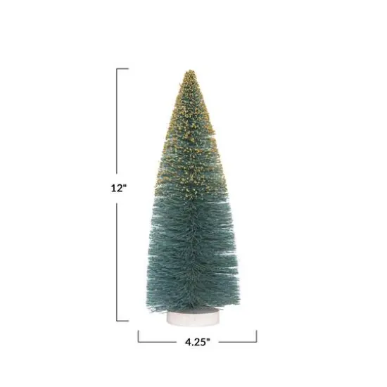 Hello Honey&reg; 12" Green & Gold Glitter Sisal Bottle Brush Tree with Wood Base {5}