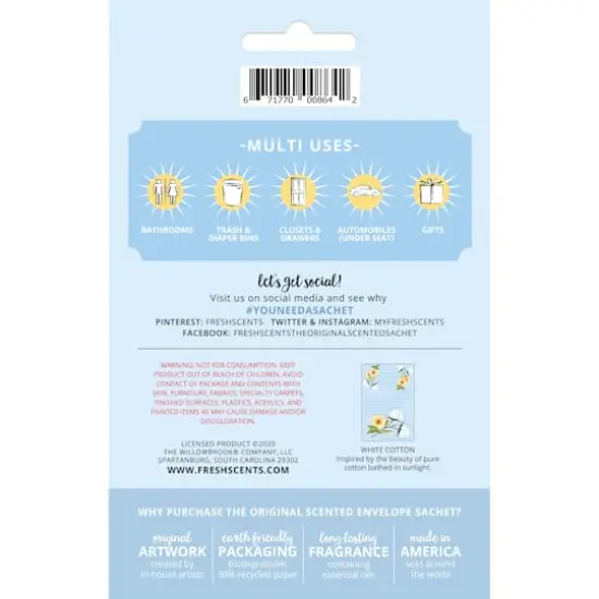 Willowbrook&reg; Fresh Scents&trade; White Cotton Fragrance Sachets {5}