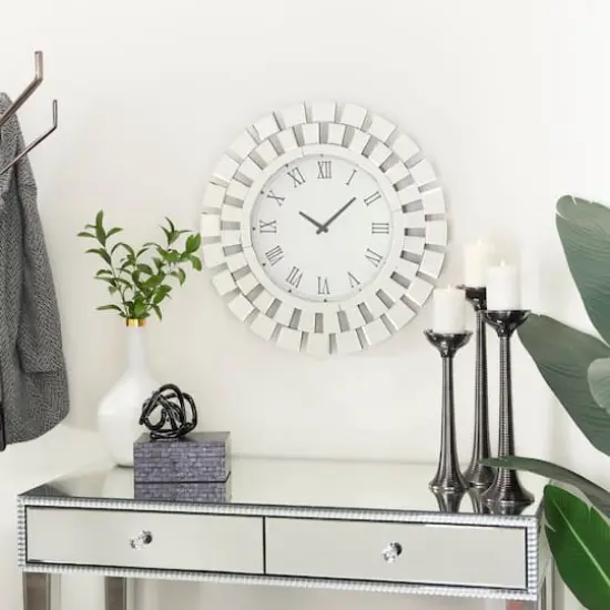 Silver MDF Glam Wall Clock, 24" x 2" x 24" {7}