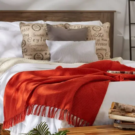 DII&reg; Vintage Red Solid Ribbed Throw {9}