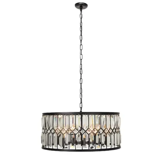 Black Iron Glam Drum Chandelier, 13" x 24" x 24" {3}