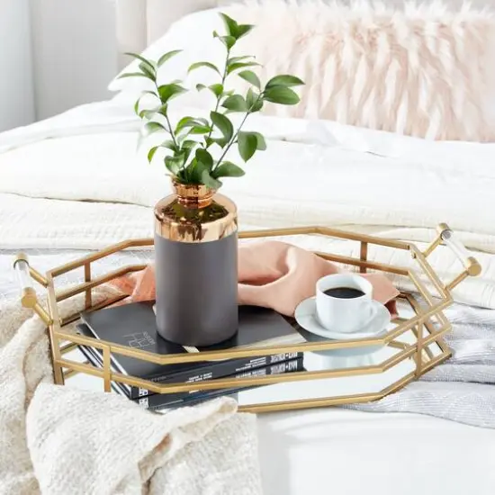 CosmoLiving by Cosmopolitan 27" Gold Metal Glam Tray {7}