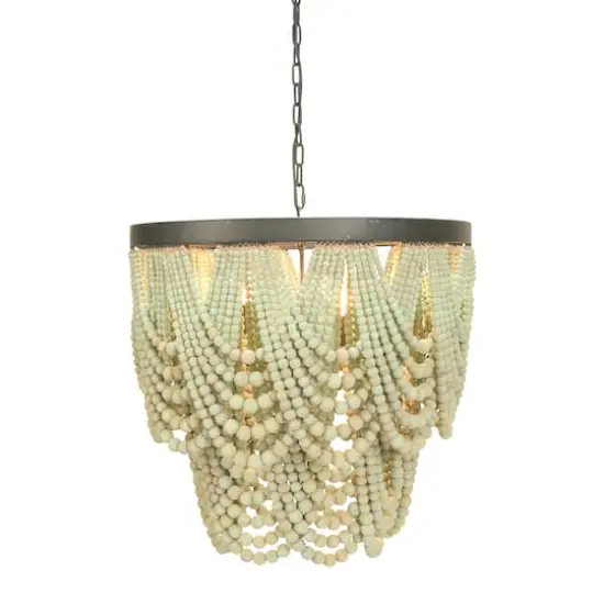 Hello Honey&reg; 27.5" 2-Tier Draped Wood Bead Chandelier Green {7}