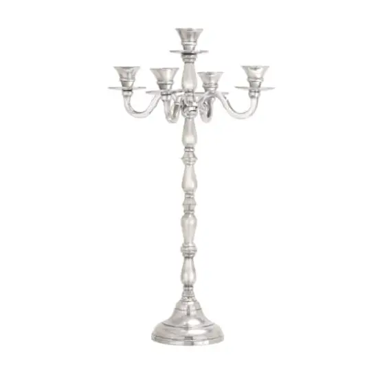 Silver Metal Traditional Candlestick Holders, 23" x 10" x 10" {1}