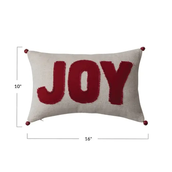 Hello Honey&reg; 6" Red Joy Appliqu&eacute; Woven Cotton Lumbar Pillow with Jingle Bells {5}