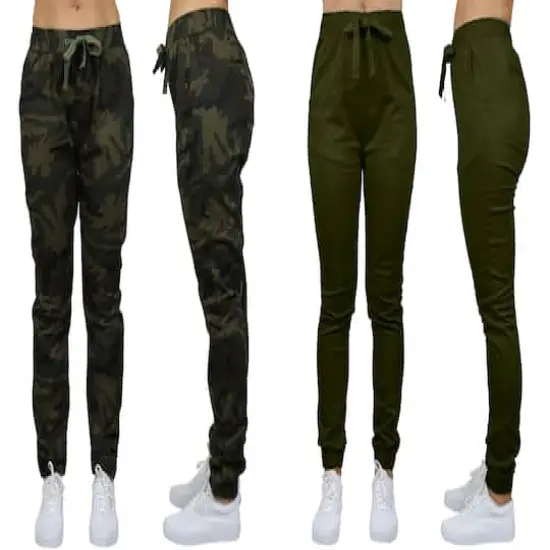 Galaxy By Harvic Loose Fit Stretch Twill Women's Joggers 2 Pack Camouflage/Olive {1}