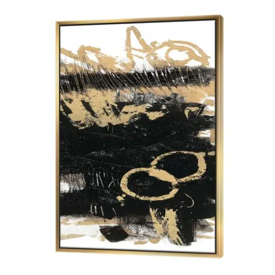 Designart - Gold and Black drift III - Modern Glam Canvas in Gold Frame {1}
