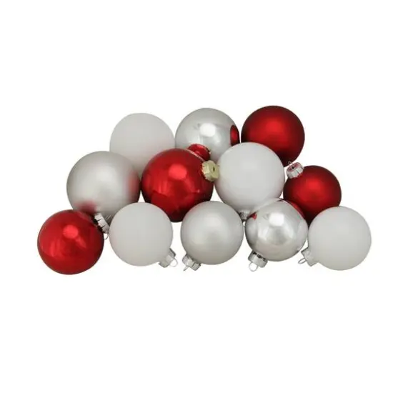 72ct. 2-Finish Red, Silver & White Glass Ball Ornaments {1}