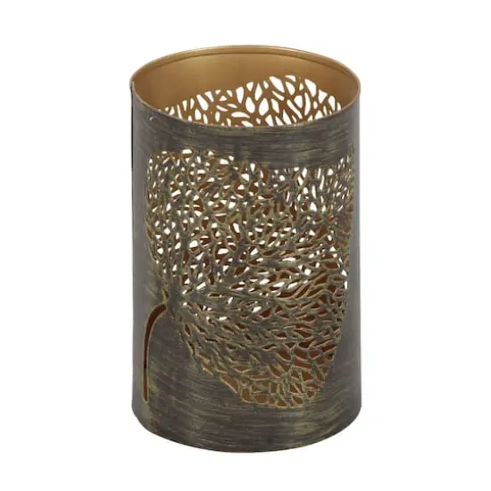 Set of 3 Metal Eclectic Lantern, 6", 9", 12 Large Brown Leaf {4}