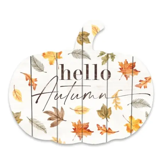 Hello Autumn Pumpkin Shaped Wood Wall Hanging {1}