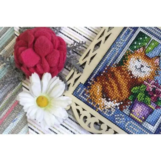 MP Studia Grey Cat Cross Stitch On Wood Kit {6}