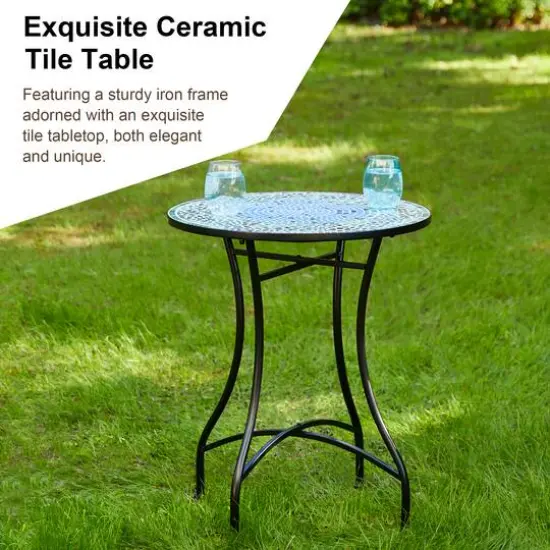 Glitzhome&reg; 28" Green Outdoor Metal Folding Bistro Table with Ceramic Tile Top {4}