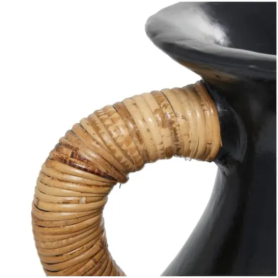 21" Black Ceramic Jug with Rattan Wrapped Handles {4}