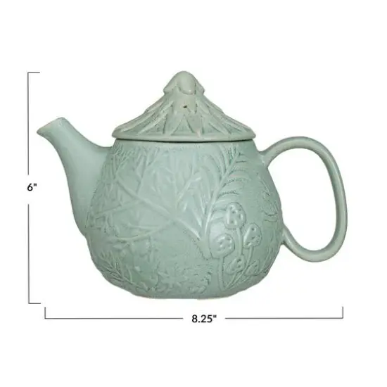 Hello Honey&reg; 30oz. Sage Embossed Botanicals Stoneware Teapot with Strainer {4}