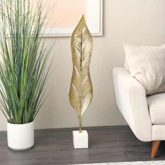 43" Gold Metal Leaf Tall Textured Cutout Sculpture {3}