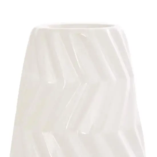 White Ceramic Dimensional Chevron Textured Vase with Varying Shapes Set {3}
