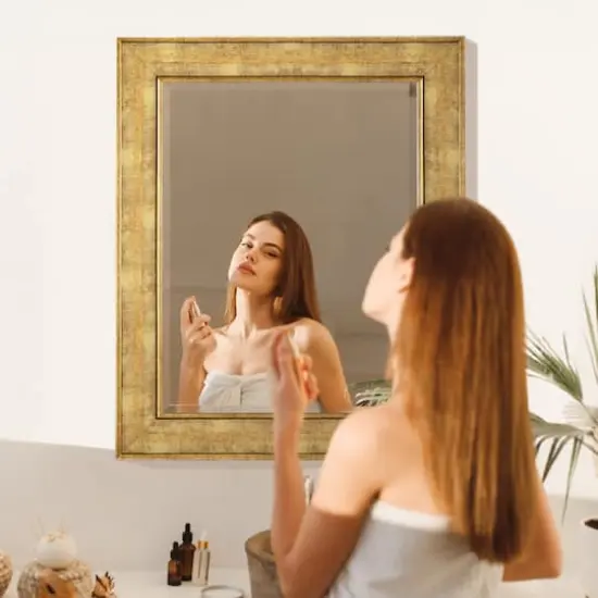 Head West Antique Gold Rectangular Framed Wall Vanity Mirror - 35" x 29" {3}