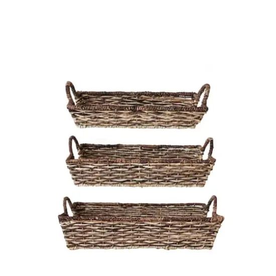 Hello Honey&reg; Natural & Brown Hand-Woven Buri & Abaca Tray Set {3}