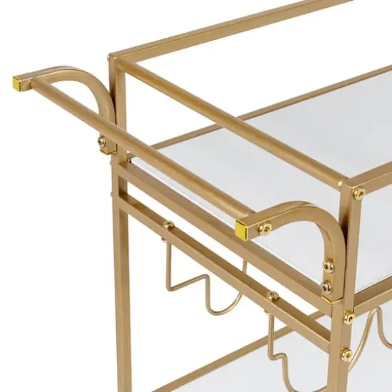Honey Can Do 3-Tier Gold & White Rolling Bar & Serving Cart with Handles {9}