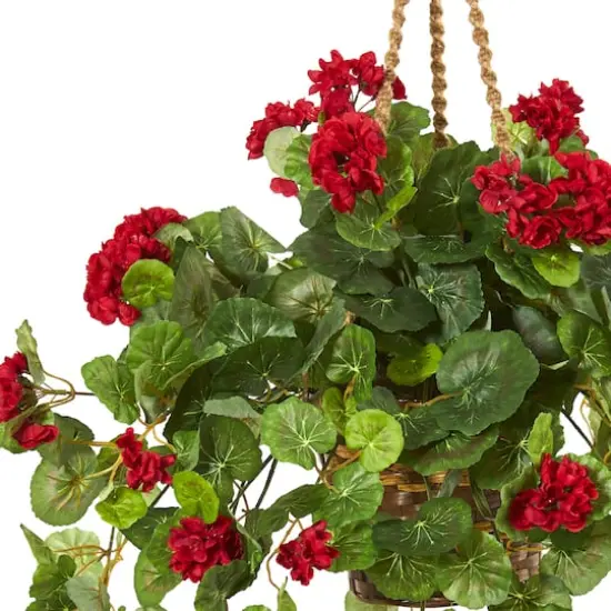 2.2ft. Red Geranium Artificial Plant in Hanging Basket {3}