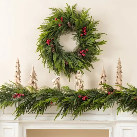 Glitzhome&reg; 24"D Christmas PE Wreath with Pinecones and Red Berries {3}